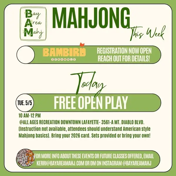 Hope to see you today in downtown Lafayette for free drop-in mahjong